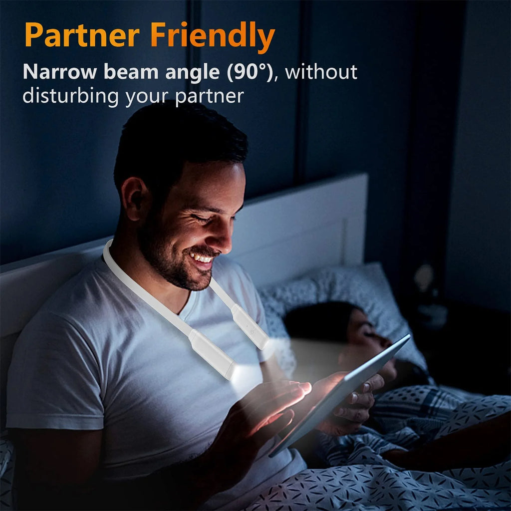 Rechargeable Anion LED Neck Light, 3-Color & Stepless Dimming Reading Lighting, Bendable Neck Light, Perfect Book Light for Reading in Bed, Knitting, Camping, Repairing, Book Lovers Gifts，White