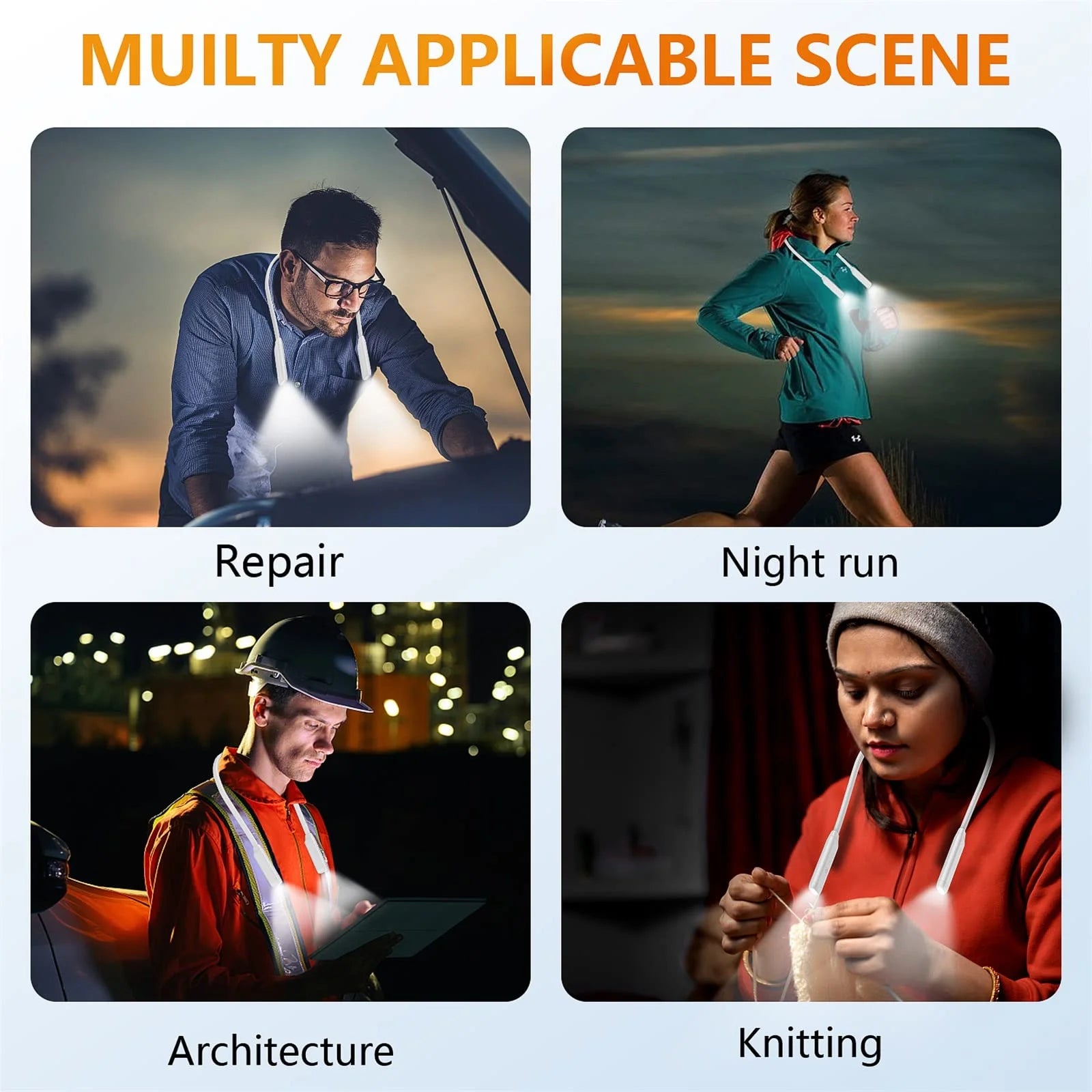 Rechargeable Anion LED Neck Light, 3-Color & Stepless Dimming Reading Lighting, Bendable Neck Light, Perfect Book Light for Reading in Bed, Knitting, Camping, Repairing, Book Lovers Gifts，White