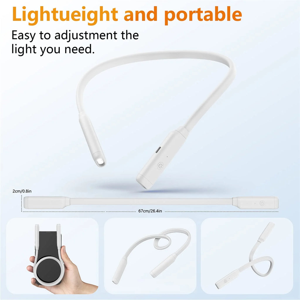 Rechargeable Anion LED Neck Light, 3-Color & Stepless Dimming Reading Lighting, Bendable Neck Light, Perfect Book Light for Reading in Bed, Knitting, Camping, Repairing, Book Lovers Gifts，White